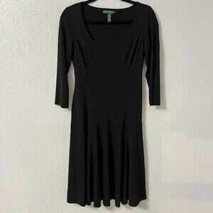 Ralph Lauren A Line Black Dress Womens Medium or 10 Slinky Knit Wrinkle Free